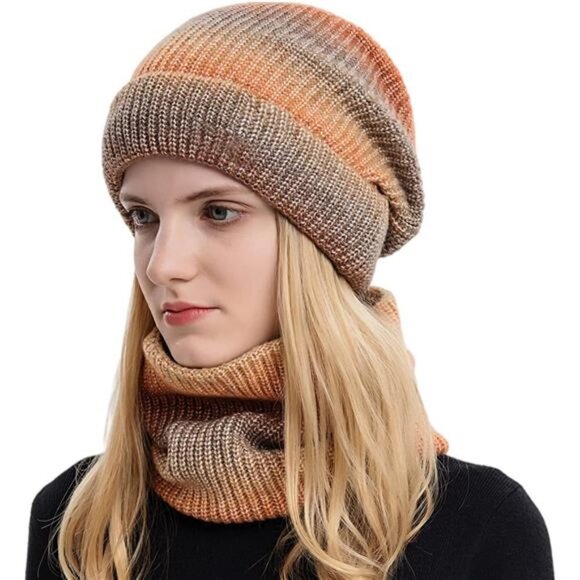 Women's Winter Beanie Hat Peruvian Circle Scarf Set
